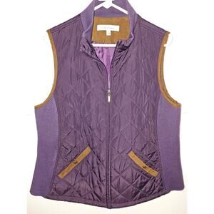CROFT & BARROW Puffer Vest, Purple and Leather Trim, size Large